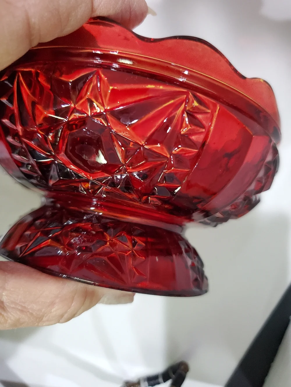 Indiana Glass Homco Ruby Amber Stars And Bars Fairy Lamp 3 Piece Originl Box Vtg